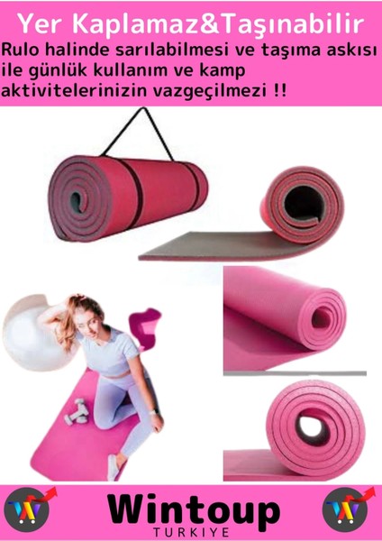 Özel Üretim Taşıma Askılı Çift Taraflı Kaymaz Su Geçirmez Pilates Kamp Fitness Yoga Matı Pembe 10MM fiyatları