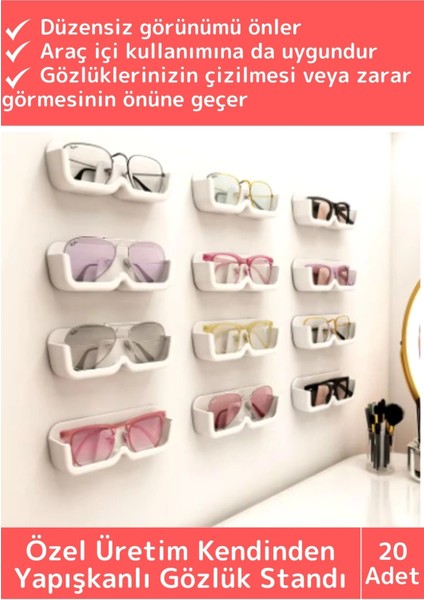 Özel Tasarım Dolap Iç Dış Ayna Kenarı Banyo Duvar Araç Içi Kendinden Yapışkanlı Gözlük Standı 20 Adt