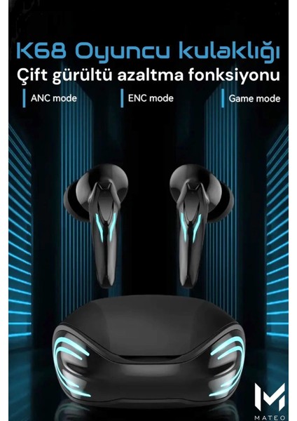 Iphone8 Plus Uyumlu Bluetooth Kulaklık K68 Oyuncu Kulaklığı Tws Dokunmatik Hd Ses Mikrofon