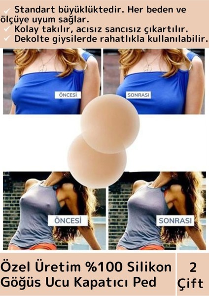 Özel Tasarım Kadın Ten Meme Iç Giyim %100 Silikn Göğüs Ucu Kapatan Gizleyen Ped Nipple Pad 7cm 2çift