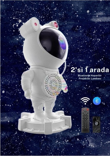 Astronot Robot Bluetooth Hoparlör Galaxy Gökyüzü Projektör Zamanlayıcı Gece Lambası Projektör