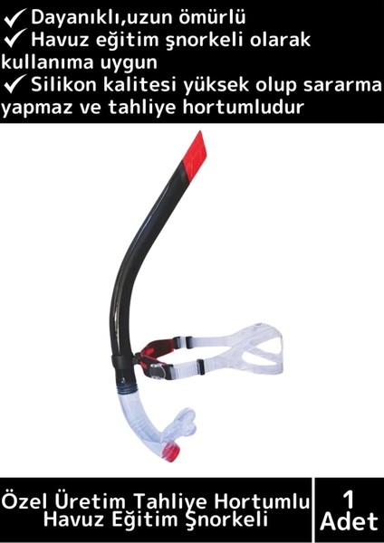Premium Dayanıklıl Yüksek Silikon Kaliteli Tahliye Hortumlu Siyah Önden Dalış Havuz Eğitim Şnorkeli