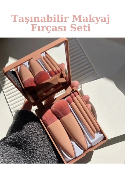 Seyahat Tipi Aynalı 5'li Makyaj Fırça Seti Göz Farı Fondöten Allık Karıştırma Makyaj Fırçaları