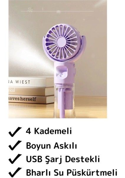 Mini Fan Boyun Askılı Buharlı Su Püskürtmeli 4 Kademeli Gündelik/ofis/seyahat Tipi Vantilatör