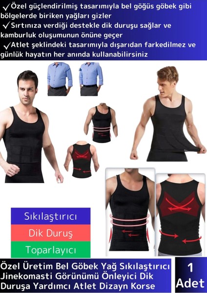 Özel Üretim Göbek Bel Göğüs Jinekomasti Görünüm Engelleyici Erkek Dik Duruş Sıkılaştırıcı Korse S