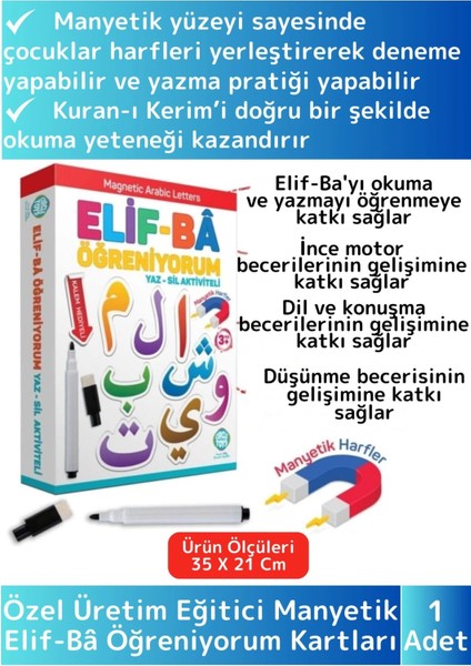 Premium Zeka Geliştirici Eğitici Elif-Bâ Öğreniyorum Yaz-Sil Manyetik Arapça Harfler Arabic Letters