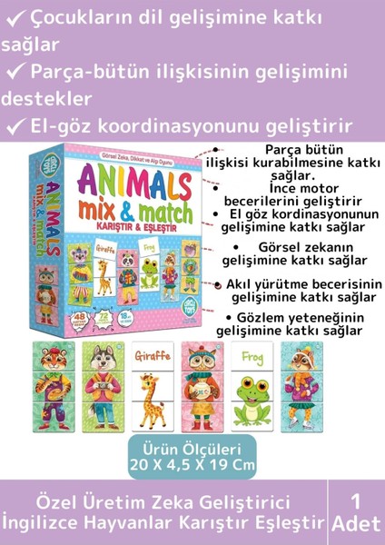 Premium Eğitici Zeka Dil Geliştirici Çocuk El Göz Koordinasyon Animals Mix & Match Karıştır Eşleştir
