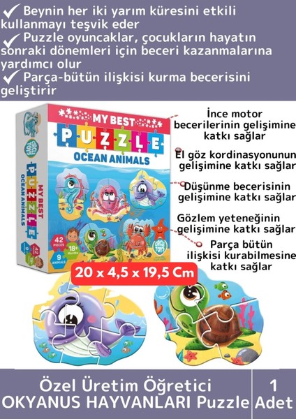 Premium Çocuk Zeka El Göz Koordinasyonu Geliştirici Öğretici Eğlenceli Okyanus Hayvanları Puzzle