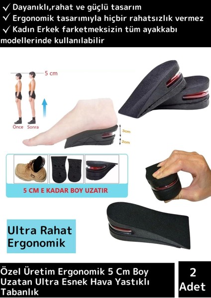 Özel Seri Ortopedik Esnek Tasarım - 5 cm Boy Uzatan - Kaymaz Ayakkabı Topuk Tabanlık x 1 Çift