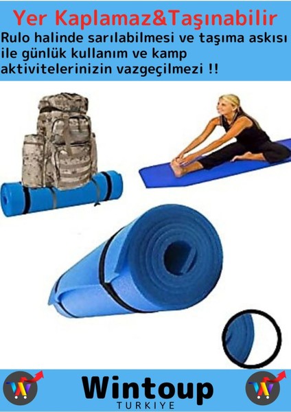 Premium Taşıma Askılı Çift Taraflı Kaymaz Su Geçirmez Pilates Kamp Fitness Yoga Matı Mavi 10 mm fiyatları