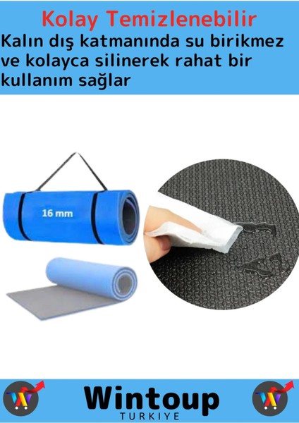 Premium Taşıma Askılı Çift Taraflı Kaymaz Su Geçirmez Pilates Kamp Fitness Yoga Matı Mavi 10 mm modelleri