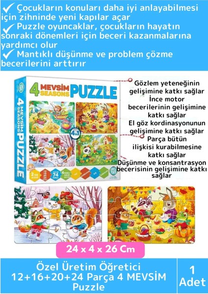 Premium Eğitici Zeka El Göz Koordinasyon Geliştirici Çocuk 12 + 16 + 20 + 24 Parça "4 Mevsim" Puzzle