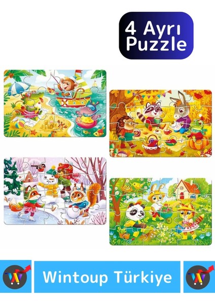 Premium Eğitici Zeka El Göz Koordinasyon Geliştirici Çocuk 12 + 16 + 20 + 24 Parça "4 Mevsim" Puzzle modelleri