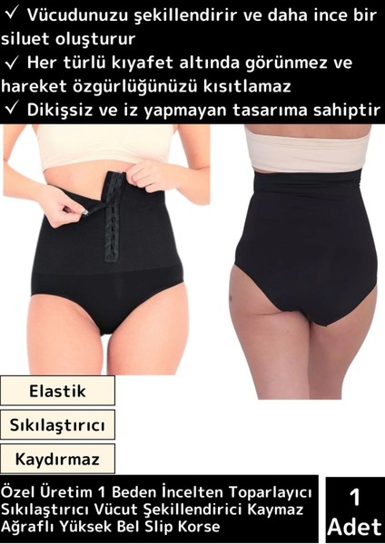 Premium Vücut Şekillendirici Toparlayıcı Kaymaz Yüksek Bel Ağraflı Siyah 2xl/3xl Slip Korse