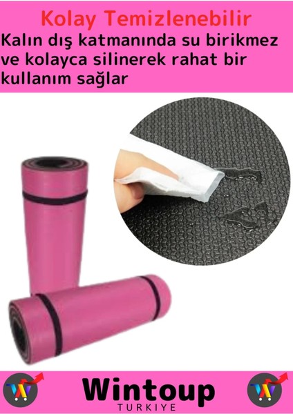 Premium Taşıma Askılı Çift Taraflı Kaymaz Su Geçirmez Pilates Kamp Fitness Yoga Matı Pembe 10 mm modelleri