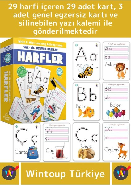 Premium Eğitici Zeka Koordinasyon Geliştirici Kişisel Gelişim Çocuk Harfler Yaz Sil Aktivite Kartlar fiyatları