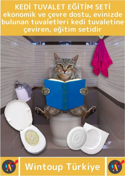 Premium Kedi Klozet Alıştırma Kapağı Kum Kabı Wc Yavru Yetişkin Kedi Hijyenik Tuvalet Eğitim Seti