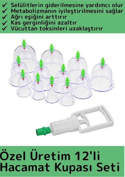 Çatlak Giderici Vakumlu 12'li Hacamat Kupası Seti