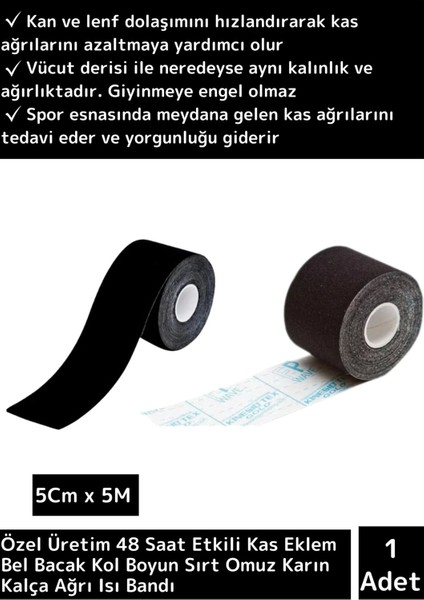 Özel Tasarım Büyük Boy Kas Bel Bacak Kol Boyun Sırt Omuz Karın Kalça Rehabilitasyon Bandı Siyah