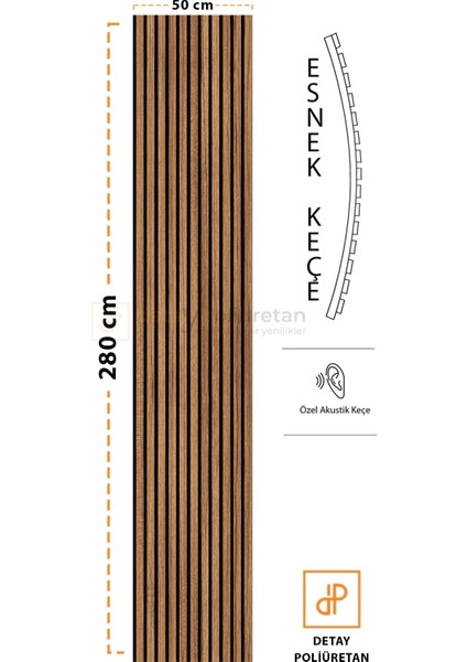 Mdf Ahşap Akustik Duvar Kaplama Paneli 50 x 280 cm Teak