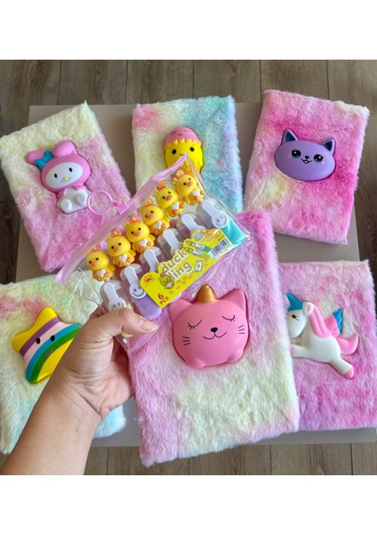 6lı Fosforlu Mini Kalem ve Peluş Kabartmalı Defter Seti -Yumuşak Tüylü -Renkli-Kids-Anıme-Kedi-Yıldız-Unıcorn Kız Çocuk -Aktivite-Notdefteri- Okul Defteri-Ilkokul Eğlenceli Defter Rengarenk Peluşlar