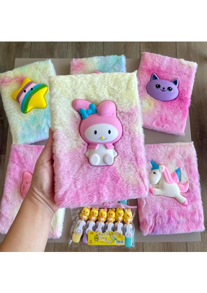 6lı Fosforlu Mini Kalem ve Peluş Kabartmalı Defter Seti -Yumuşak Tüylü -Renkli-Kids-Anıme-Kedi-Yıldız-Unıcorn Kız Çocuk -Aktivite-Notdefteri- Okul Defteri-Ilkokul Eğlenceli Defter Rengarenk Peluşlar