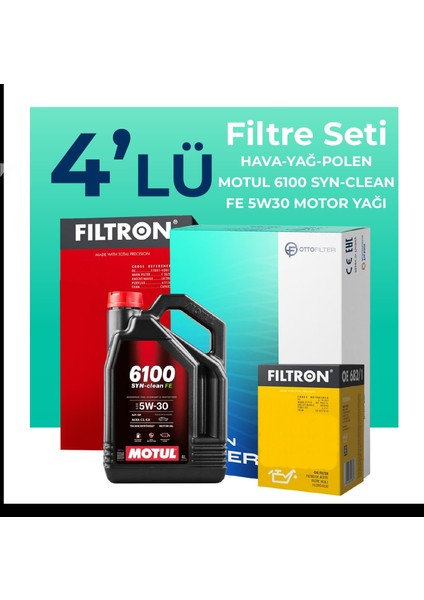 Peugeot 407 1.6 Dizel Filtre Bakım Seti Motul Motor Yağlı (2004-2011) 4 Lü