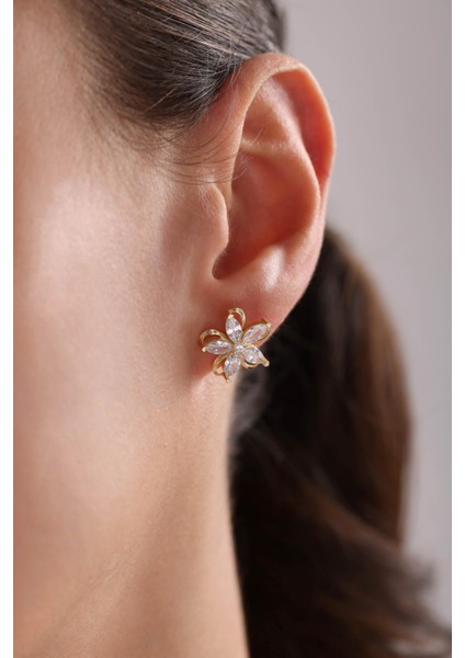 925 Ayar Gümüş Gold Kaplama Kamelya Çiçeği Model Küpe fiyatları