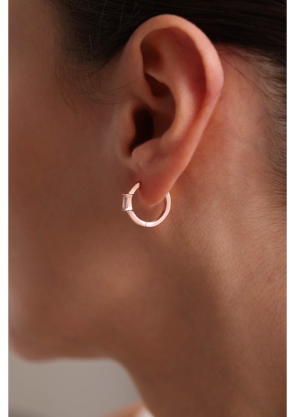 925 Ayar Gümüş Rose Kaplama 15 mm Halka Tektaş Baget Küpe fiyatları