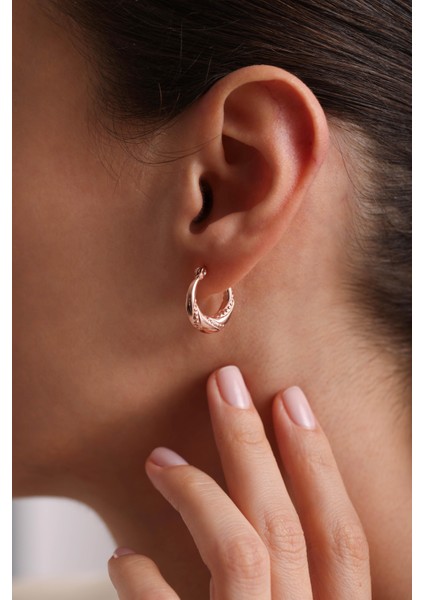 925 Ayar Gümüş Rose Kaplama Taşsız Noktalı Şarnel Küpe modelleri