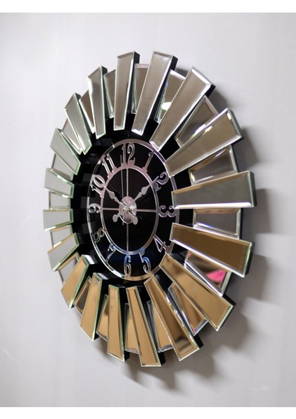 Piano Ahşap Aynalı Duvar Saati Özel El Yapımı 80 cm Gümüş fiyatları