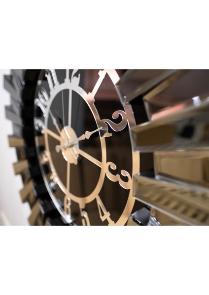 Piano Ahşap Aynalı Duvar Saati Özel El Yapımı 80 cm Gümüş modelleri