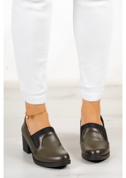 Alizee Haki Hakiki Deri Günlük Topuklu Ayakkabı modelleri