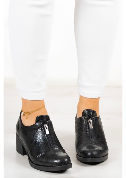 Brittany Siyah Yılan Hakiki Deri Günlük Topuklu Ayakkabı modelleri