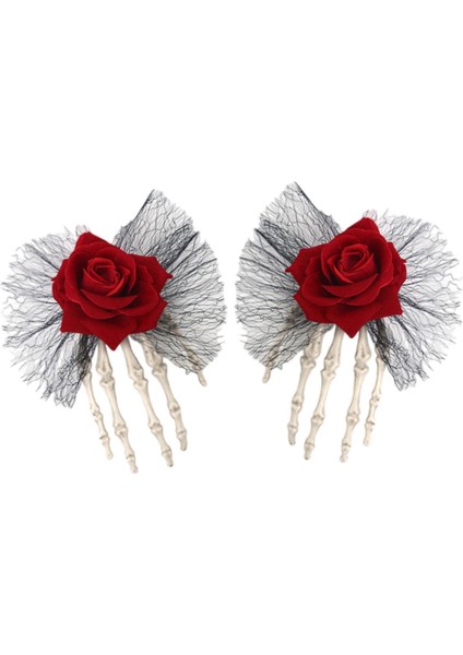 2x Cadılar I Saç Tokaları Kelepçeleri Cosplay Kostüm Maskeli Parti Malzemeleri Kırmızı (Yurt Dışından) modelleri