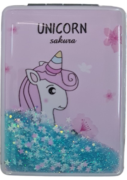 El Aynası - Unicorn Sakura Yazılı Katlanır Dikdörtgen Makyaj Aynası - Cep, Çanta Aynası