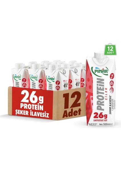 Çilekli Protein Süt 500 ml x 12 Adet