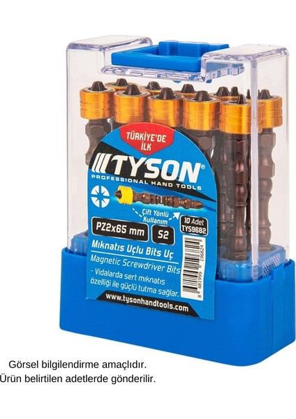 Tyson Mıknatıslı Bits Uç - Çift Yönlü - Pz2 Yıldız - 6.5 Cm. - 1 Adet