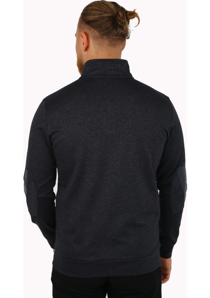 Brg Erkek Jakarlı Regular Fit Desenli Dik Yakalı Lacivert Sweatshirt