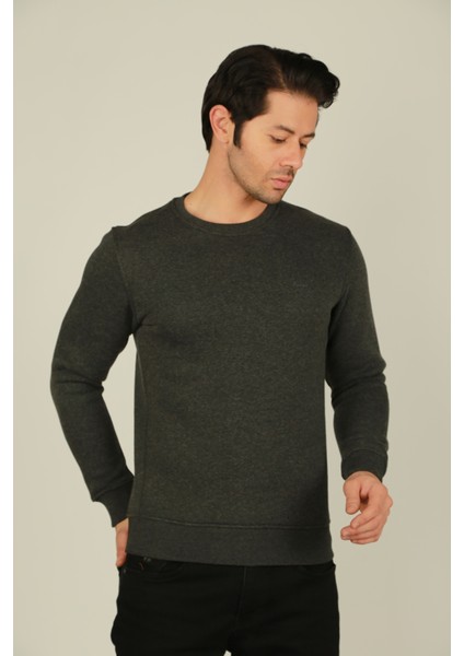 Brg Erkek Yumuşacık Kumaşlı Regular Fit Yuvarlak Yakalı Füme Sweatshirt