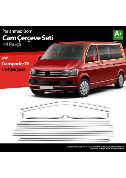 Vw Transporter T6 Kısa Şase Krom Cam Çerçeve Seti 2015-2024 Tek Sürgü