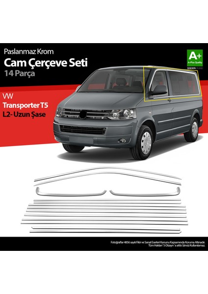 Vw Transporter T5 Uzun Şase Krom Cam Çerçeve Seti 2003-2015 Tek Sürgü
