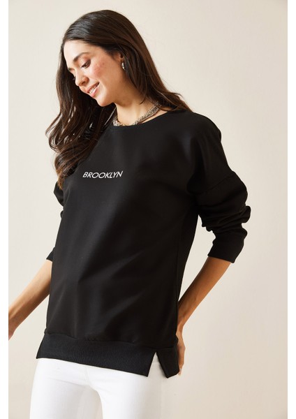 Siyah Brooklyn Basklı Sweatshirt 5KXK8-49027-02