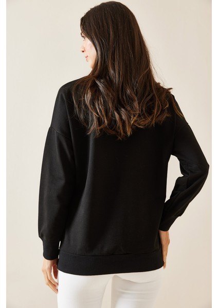 Siyah Brooklyn Basklı Sweatshirt 5KXK8-49027-02