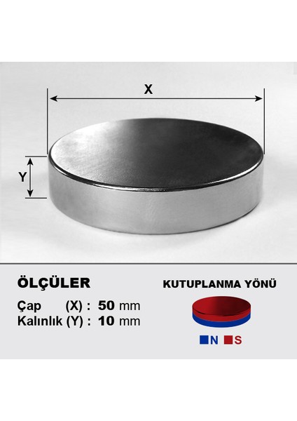 Neodyum Mıknatıs D50X10 Çap 50MM Kalınlık 10MM Çok Güçlü Mıknatıs