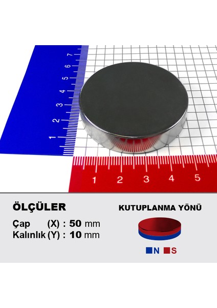 Neodyum Mıknatıs D50X10 Çap 50MM Kalınlık 10MM Çok Güçlü Mıknatıs