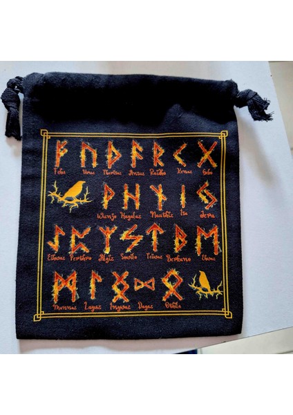 Alev Görünümlü Rune Alfabe Desenli Tarot ve Kristal Kesesi