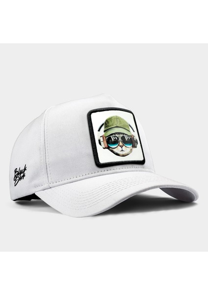 V1 Baseball Kedi - 2 Kod Logolu Unisex Beyaz Şapka
