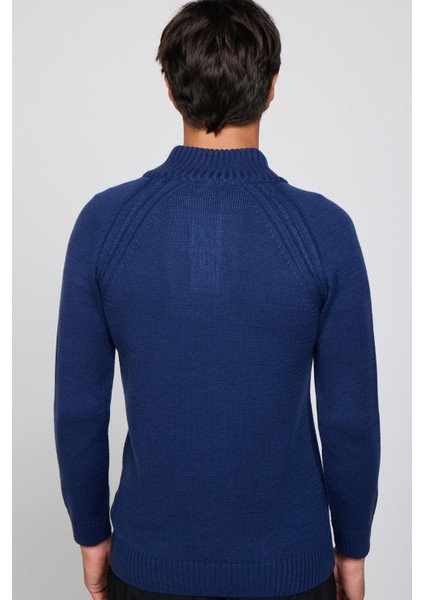 Erkek Slim Fit Dar Kesim Dik Yaka Düğmeli Lacivert Triko Kazak indirimleri