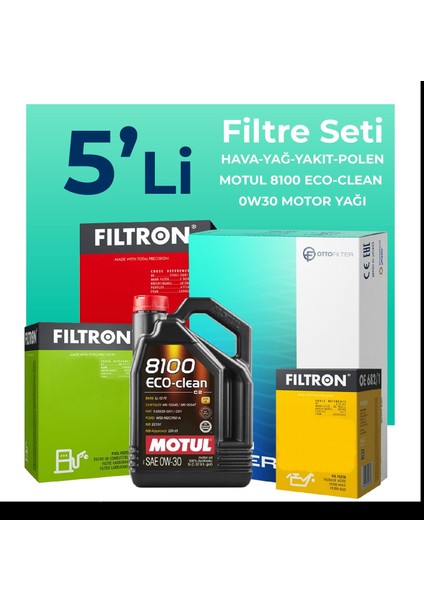 Peugeot 208 1.6 BlueHDi Dizel Filtre Bakım Seti Motul Motor Yağlı (2016-2019) 5 Li